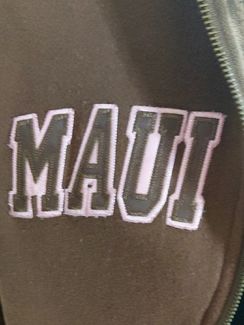 Maui Hawaii Brown Utility Zip-Up Jacket with Pink Lettering